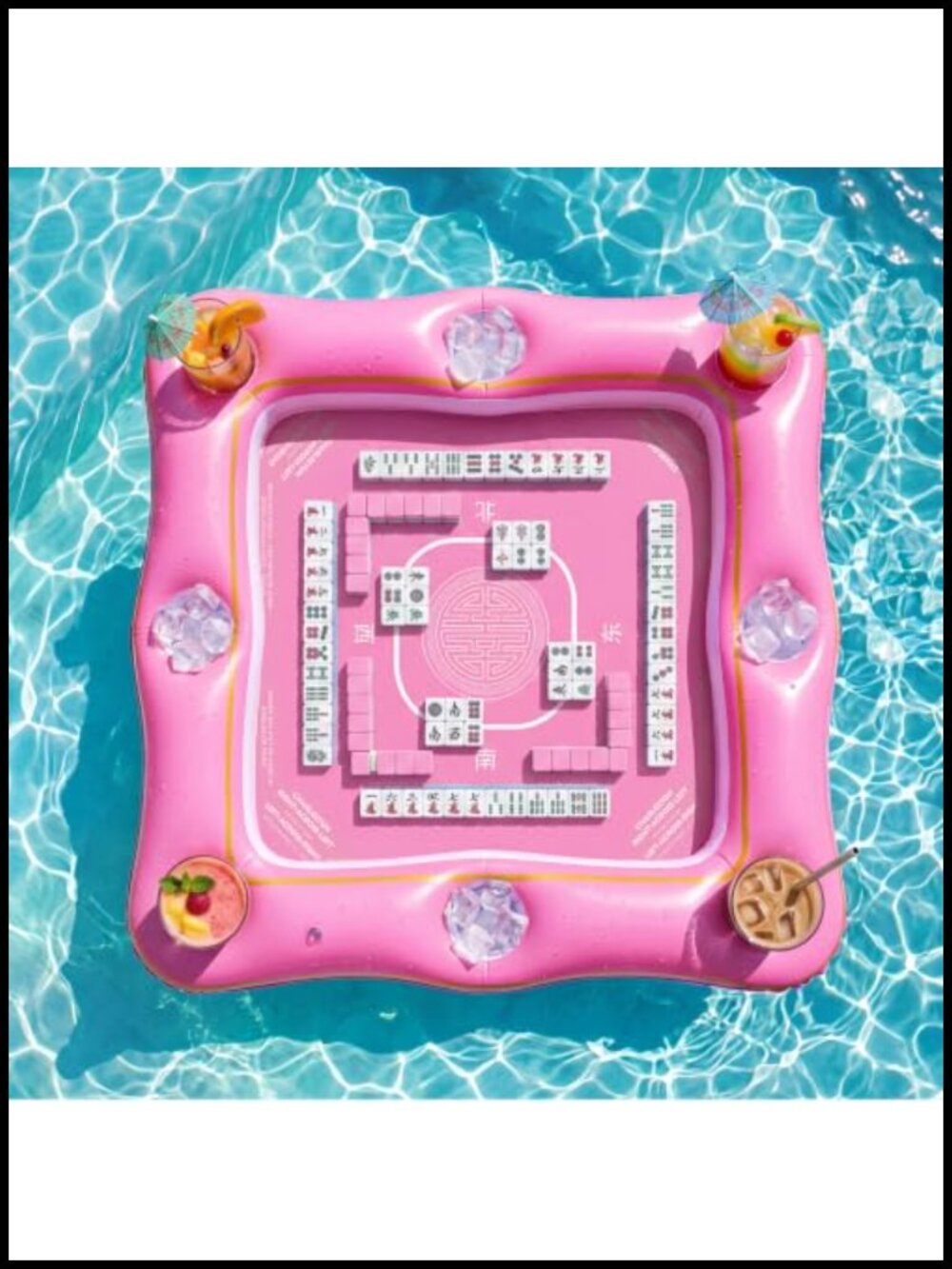 Inflatable Floating Mahjong Table for Pool, 2-in-1 Game Mat with Cup Holders,